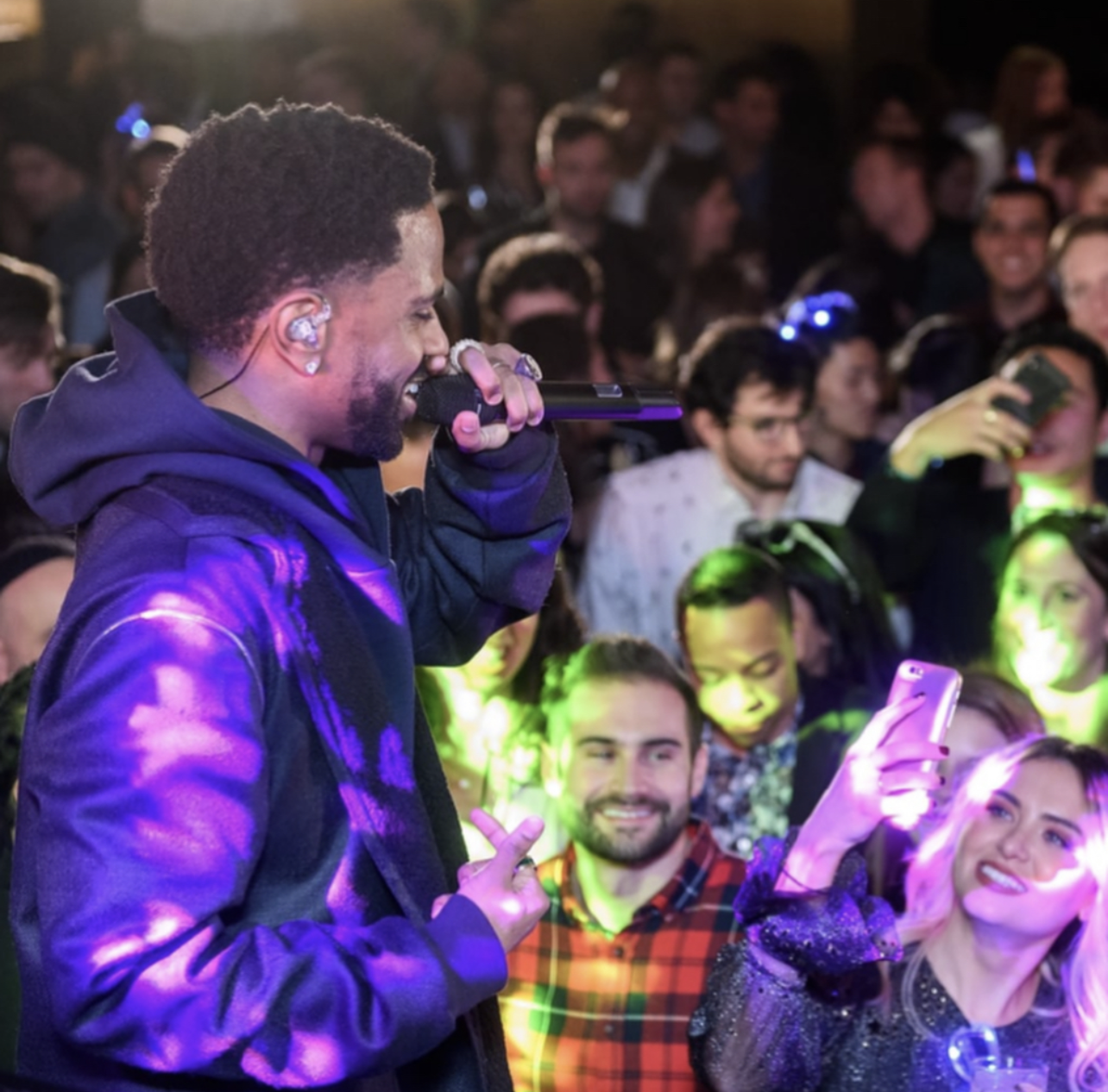 Big Sean performing at the mParticle employee, customer, and partner holiday party at The Lobster Club